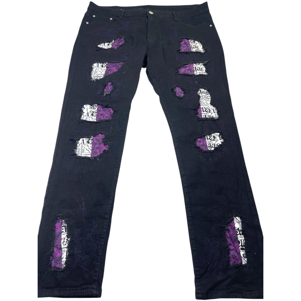 Jeans Wear Jeans Men's 40 Black Denim Cotton Distressed Mid-Rise Straight Leg